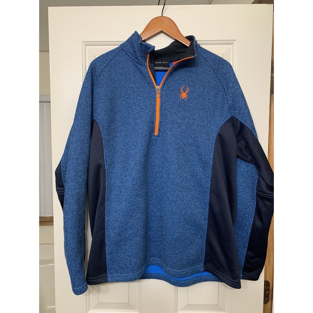 Spyder Outbound Men’s 1/4 Zip Pullover Sweater, Blue with Orange, Size XL